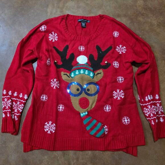 Nerd Ugly Christmas Sweater United States Sweater Glasses & Tie Bells Sz LG - Picture 1 of 5
